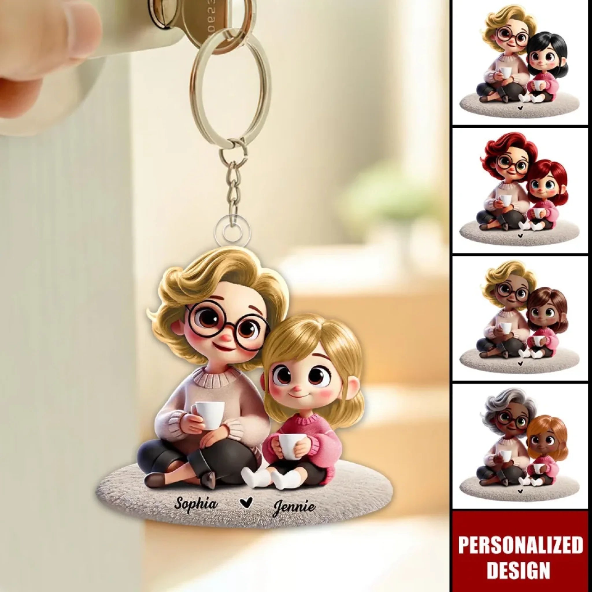 Happy Grandma & Grandkid Sitting-Personalized Keychain-Gift_yythk