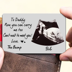 Custom Photo To Daddy Now You Can Carry Me Too - Gift For Dad, Father, New Parents - Personalized Aluminum Wallet Card
