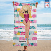 Dog-Floral-Toile-De-Jouy-Chinoiserie-French-Personalized-Quick-Dry-Beach-Towel-1