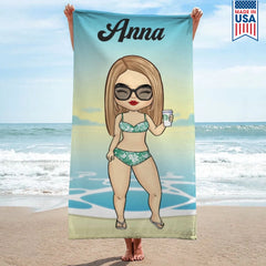 Dog-Floral-Toile-De-Jouy-Chinoiserie-French-Personalized-Quick-Dry-Beach-Towel-1