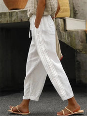 Women's Cotton Linen Lace Pockets Pants