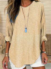 Striped Crew Neck Long Sleeve Loose Blouse