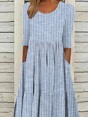 Women's Casual Dress Striped Crew Neck Half Sleeve Midi Dress