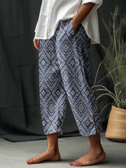 Women's Vintage Argyle Print Vacation Cropped Pants With Pocket
