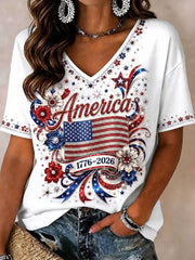 Independence Day Flag Art V-neck Short Sleeve T-shirt