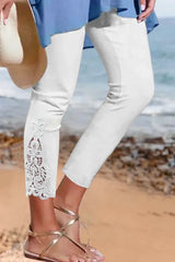 Solid Color Casual Lace Elastic Waist Leggings