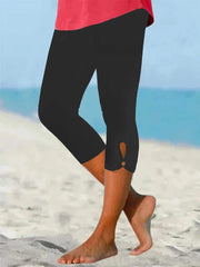 Solid Color Elastic Waist Casual Cropped Pants
