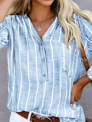 Stitching Striped Shirt Collar Long Sleeve Pocket Loose Shirt
