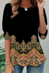 Fashion Casual Ethnic Style Crew Neck Long Sleeve T-Shirt