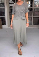 Casual Cotton Slip Dress and Cutout Shirt Two-Piece Set