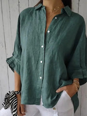 Cotton Plain Buckle Shirt Collar Half Sleeve White Shirt
