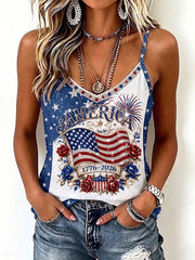 Retro Independence Day Anniversary Print Print Sleeveless Camisole Top