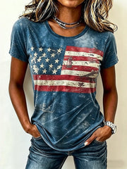 Vintage Independence Day Flag Print Casual T-shirt