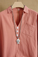 Solid Color with Pockets V-neck Long Sleeves Blouse