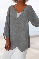 Women's V-neck Solid Color Irregular 3/4 Sleeves Blouse